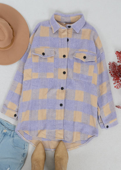 Plaid Pattern Curved Hem Shacket