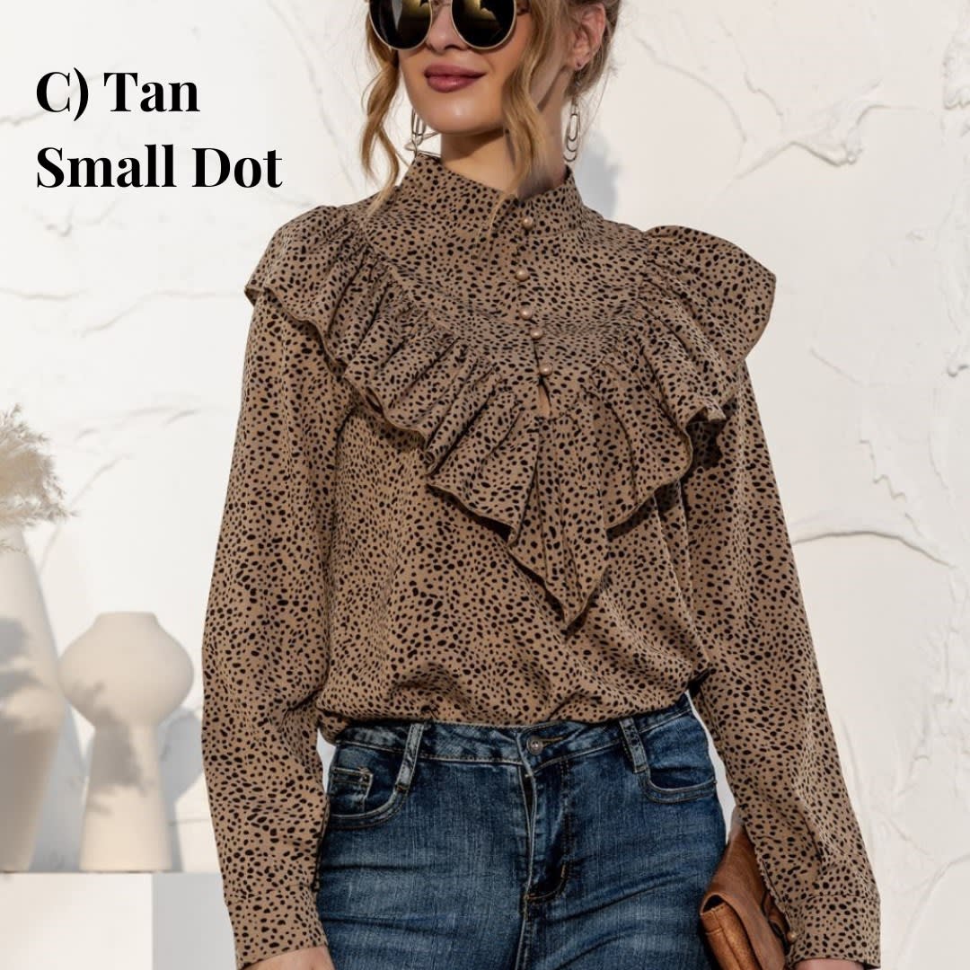 Ruffle Long Sleeve Button Blouse
