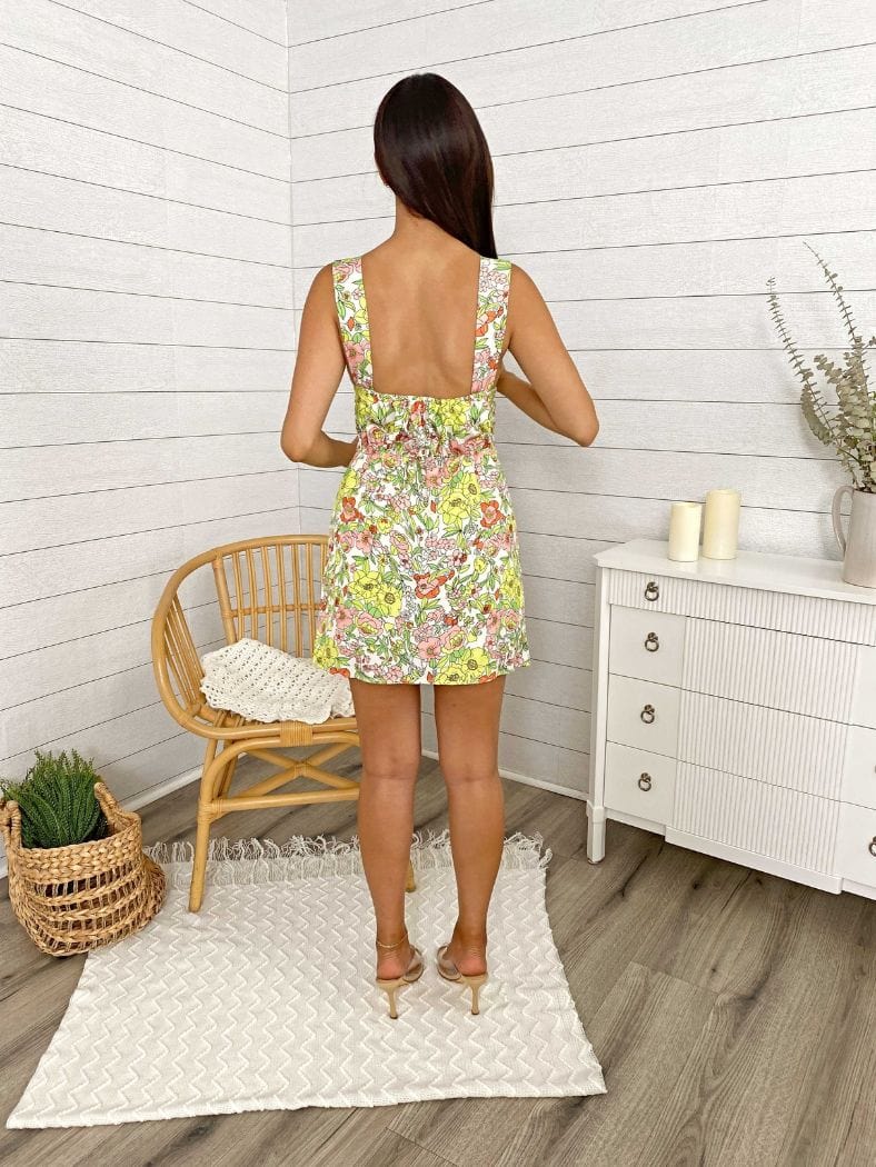 Minivestido con escote redondo y lazo estampado
