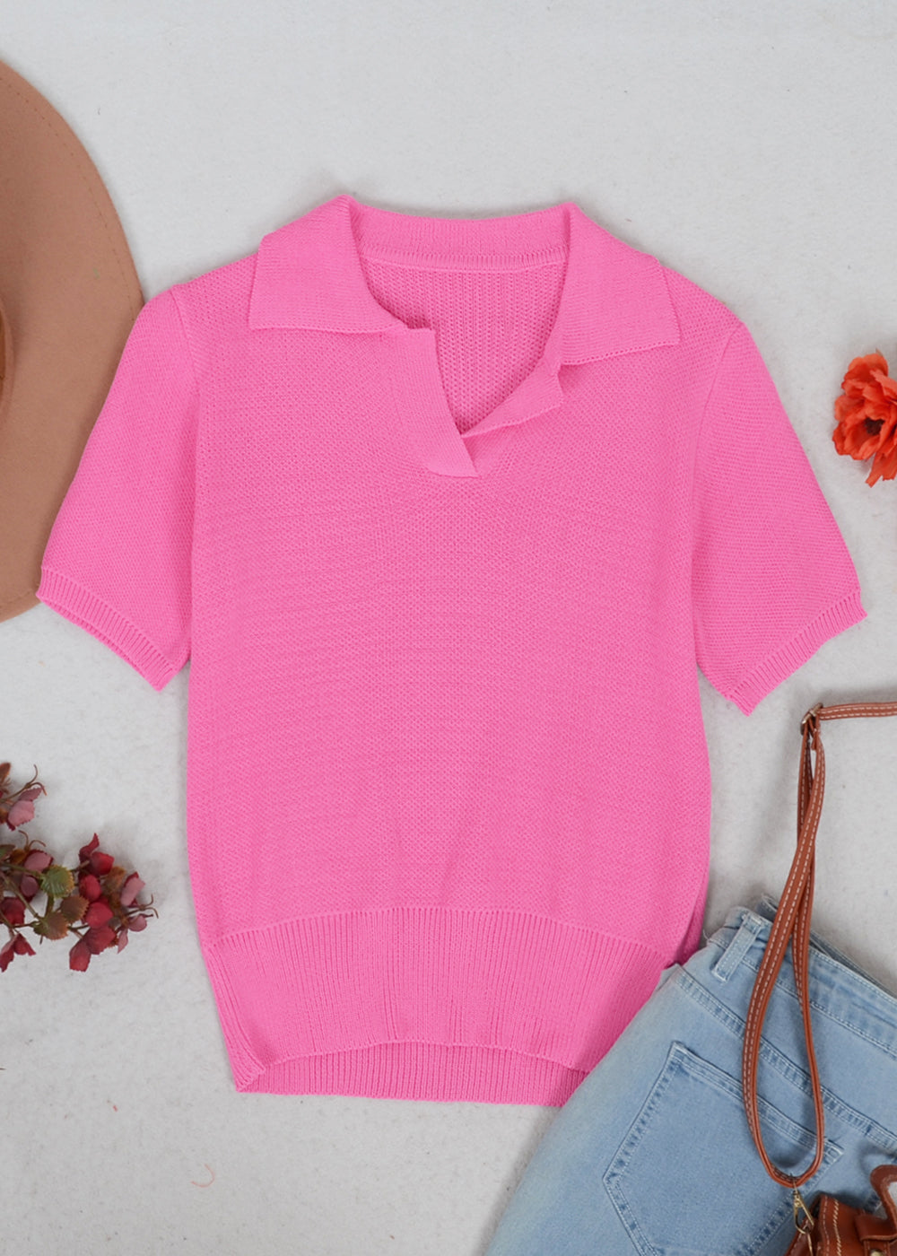V Neck Knit Collared Shirt