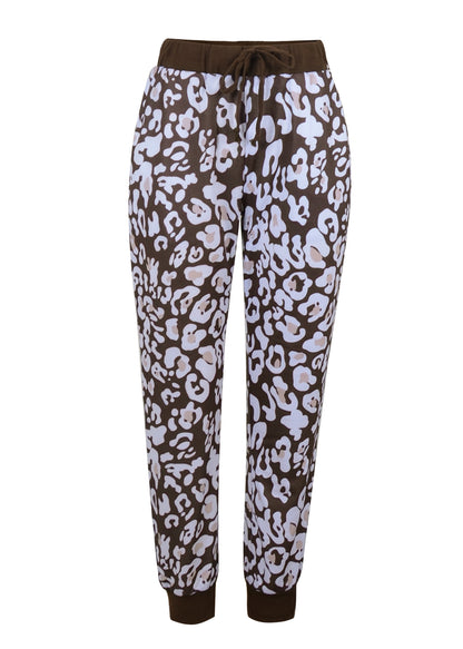 Pantalones de estar por casa con estampado de leopardo de las nieves 