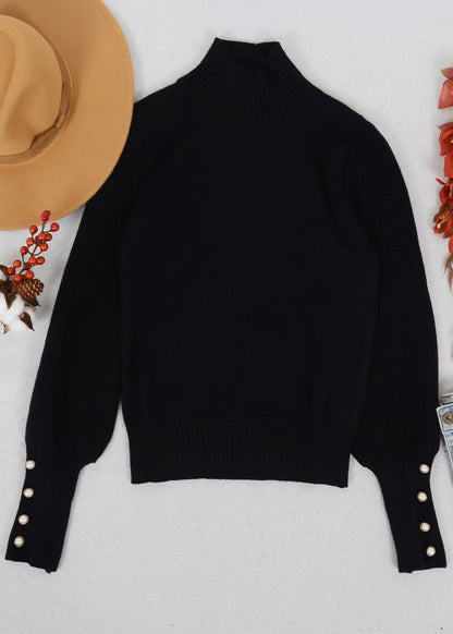 Solid Color High Neck Sweater