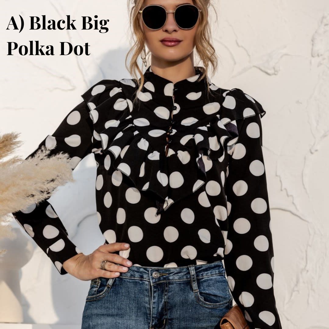 Ruffle Long Sleeve Button Blouse