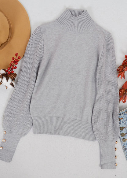 Solid Color High Neck Sweater