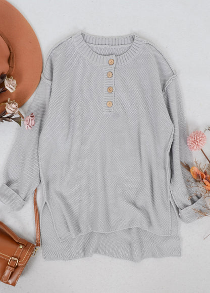 Soft Ribbed Knit Half Button Up Sweater