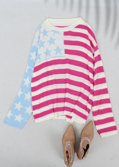 American Flag Print Crew Neck Sweater