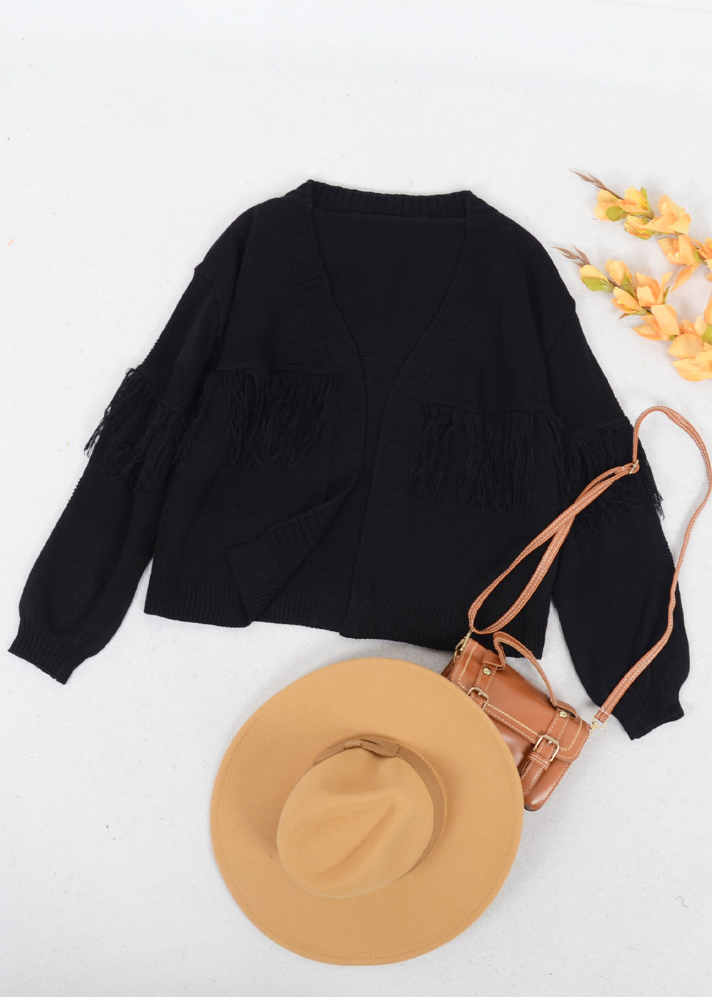 Fringe Tassel Open Front Sweater Cardi