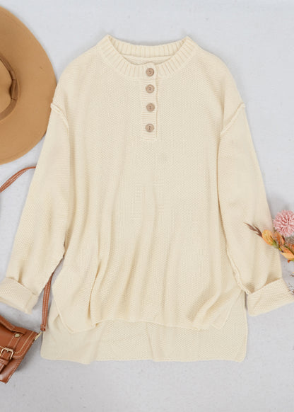 Soft Ribbed Knit Half Button Up Sweater