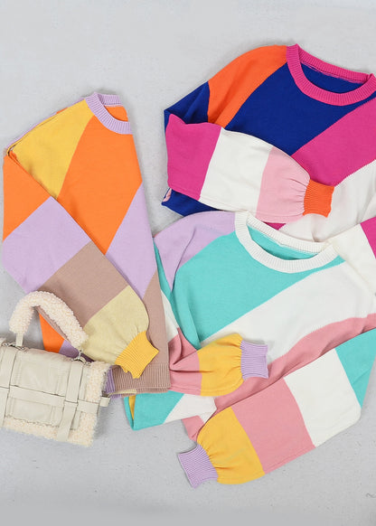 Multicolor Block Round Neck Sweater