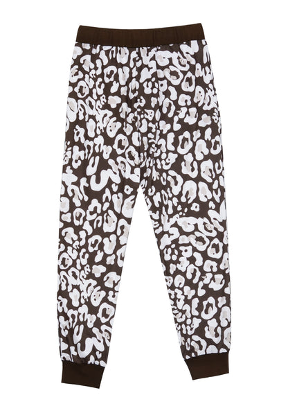 Pantalones de estar por casa con estampado de leopardo de las nieves 