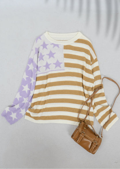 American Flag Print Crew Neck Sweater