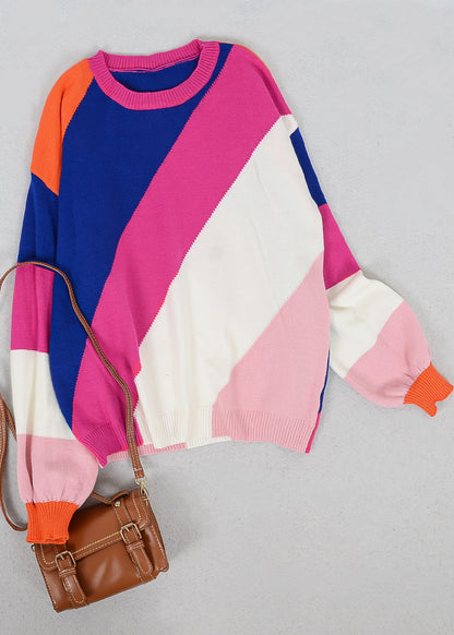 Multicolor Block Round Neck Sweater