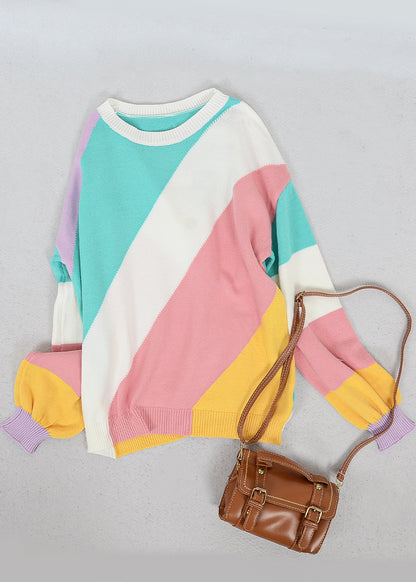 Multicolor Block Round Neck Sweater