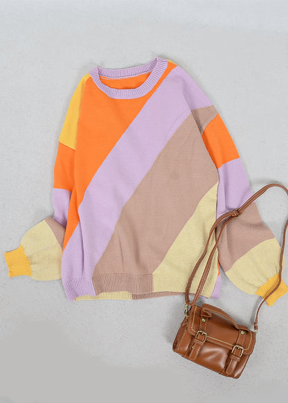 Multicolor Block Round Neck Sweater