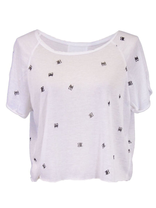 En Creme Dark Night Mask All Over Print Short Sleeves Knit Cropped Shirt