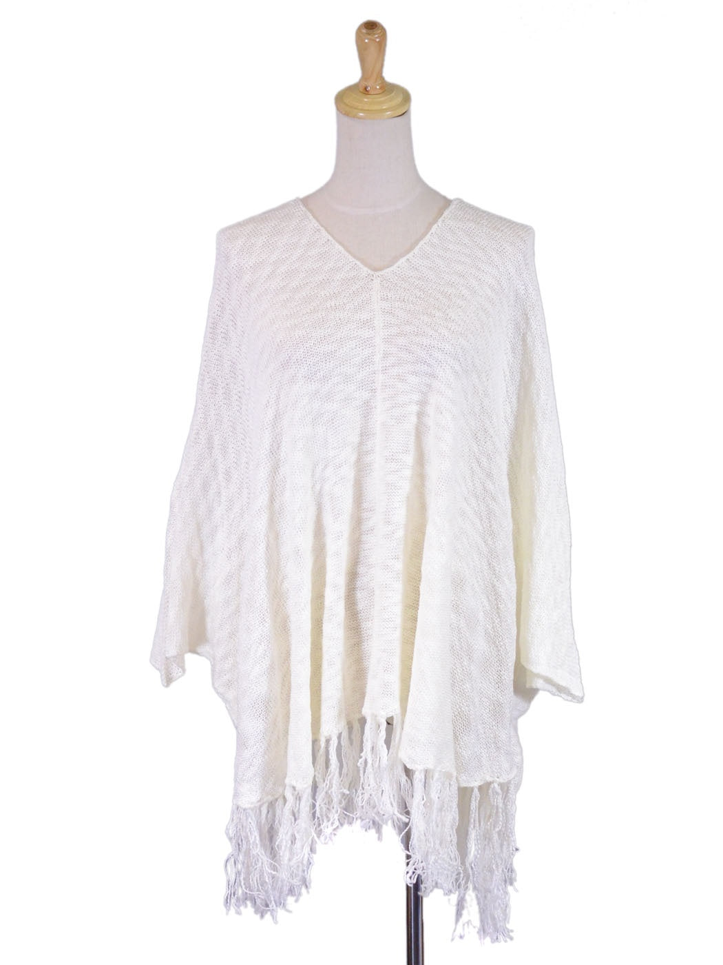 En Creme Boho Free Your Spirit Fringe Hem Lightweight Knit Hooded Poncho