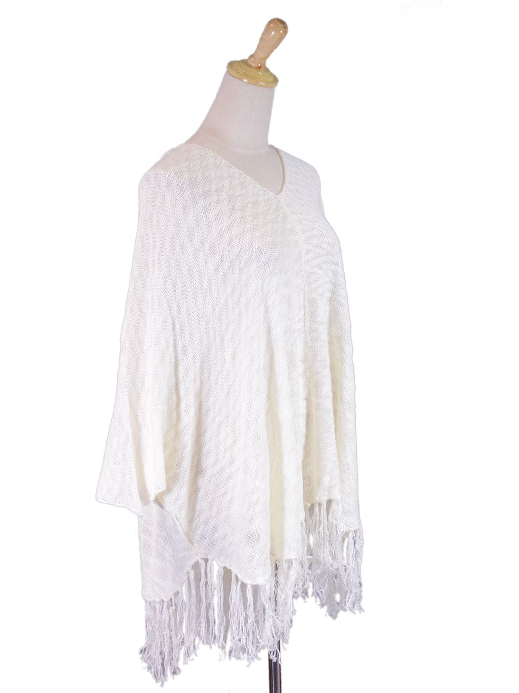 En Creme Boho Free Your Spirit Fringe Hem Lightweight Knit Hooded Poncho
