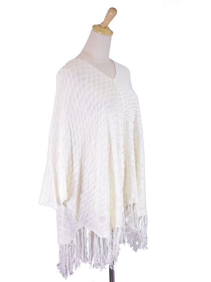 En Creme Boho Free Your Spirit Fringe Hem Lightweight Knit Hooded Poncho