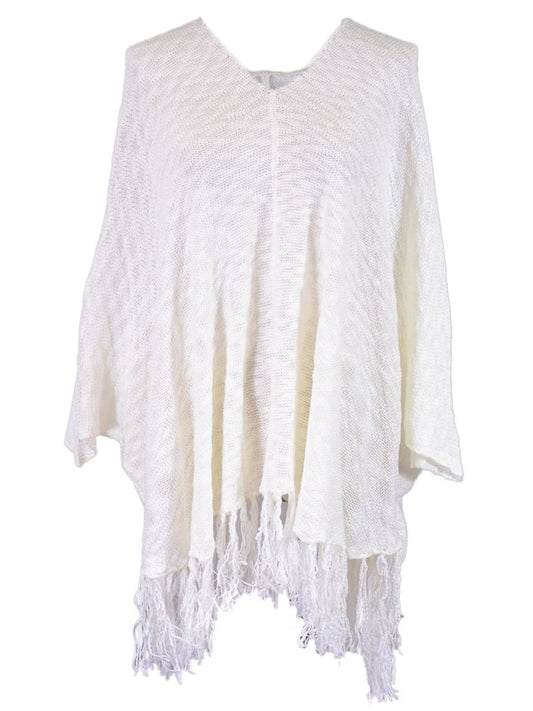 En Creme Boho Free Your Spirit Fringe Hem Lightweight Knit Hooded Poncho