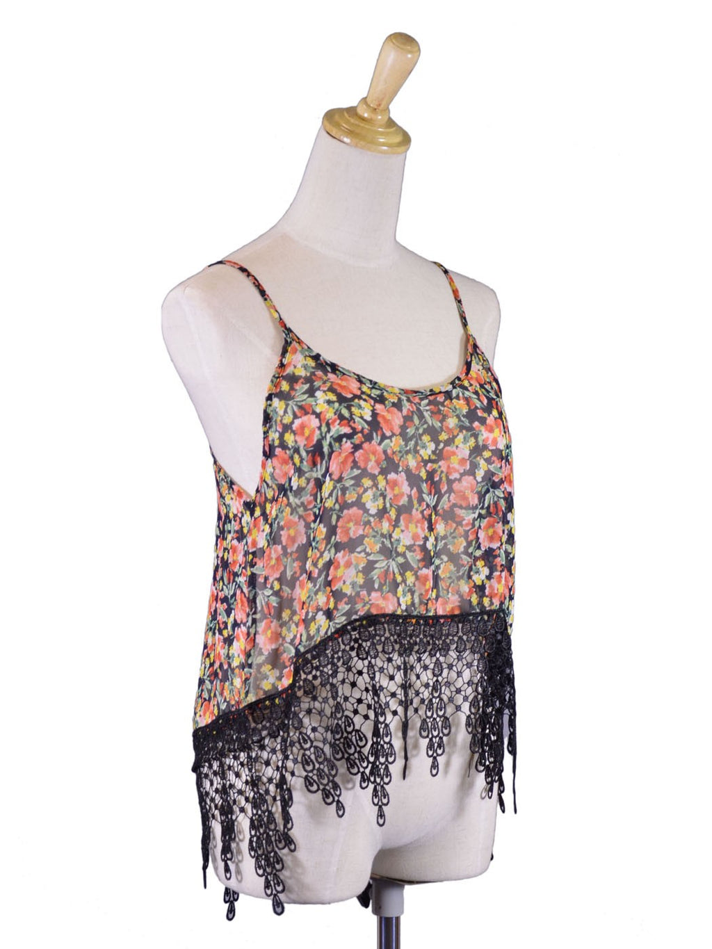 Top corto de gasa con estampado floral y ribete de encaje largo Audrey 3+1 Sweet Admire Garden