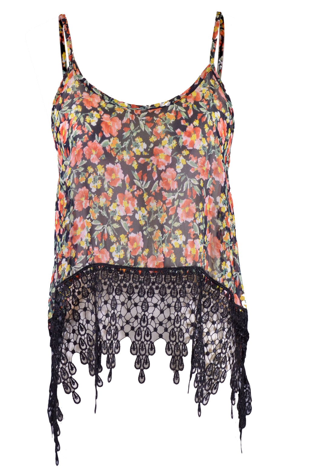 Top corto de gasa con estampado floral y ribete de encaje largo Audrey 3+1 Sweet Admire Garden