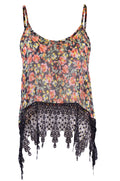 Top corto de gasa con estampado floral y ribete de encaje largo Audrey 3+1 Sweet Admire Garden