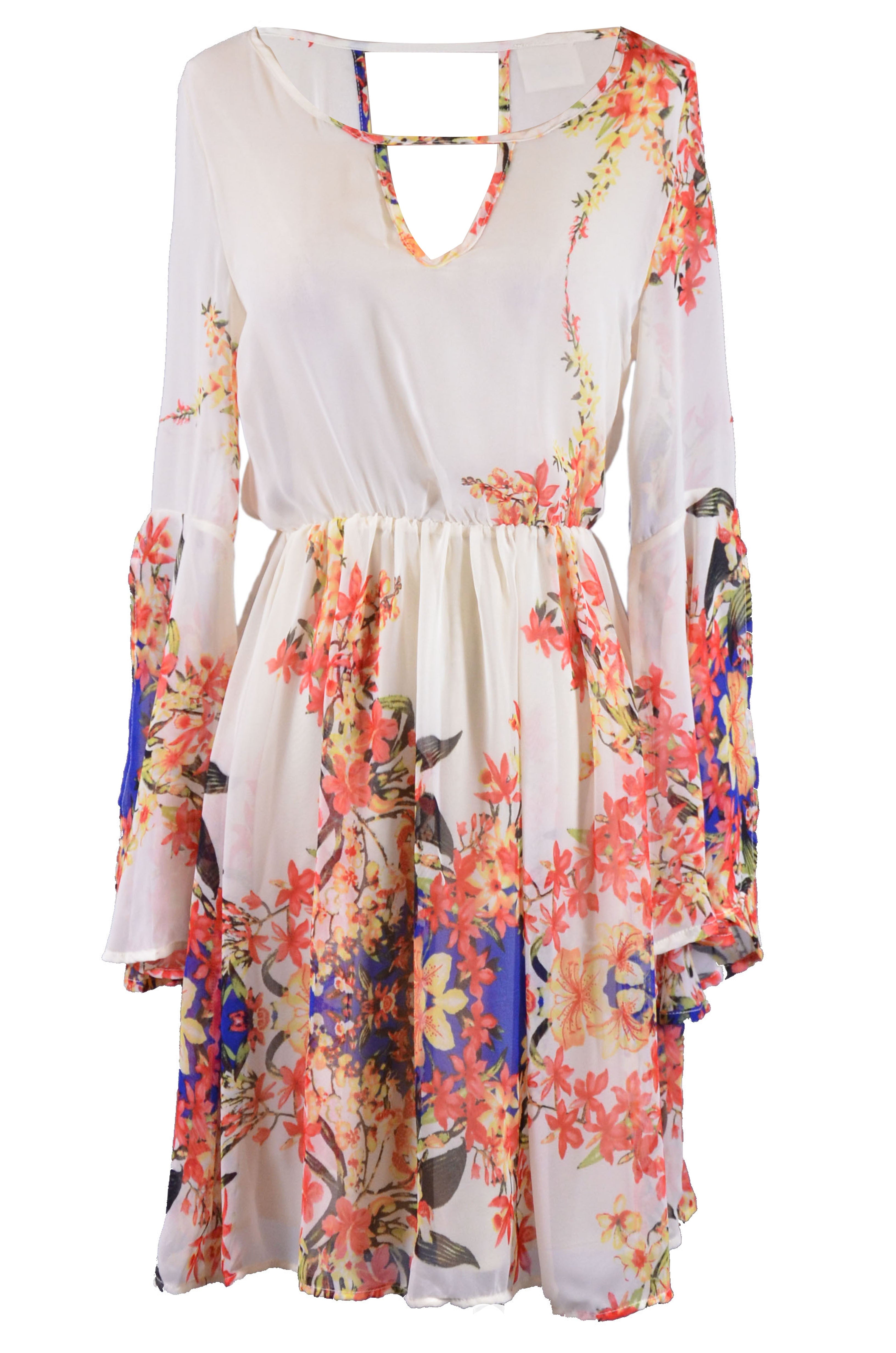 Vestido de gasa con cuello en forma de ojo de cerradura y mangas acampanadas con estampado floral Follow Me de Audrey 3+1 Pretty