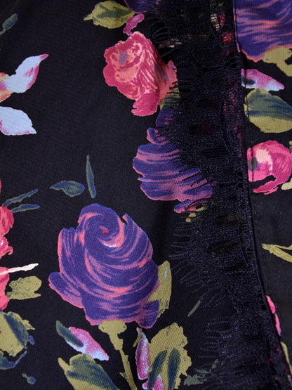 Audrey 3+1 Botanical Bold Floral Roses Lace Trim Woven Chiffon Lingerie Shorts