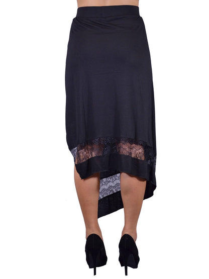 Falda de punto jersey con cintura elástica y detalles de encaje asimétricos de En Creme Fanciful