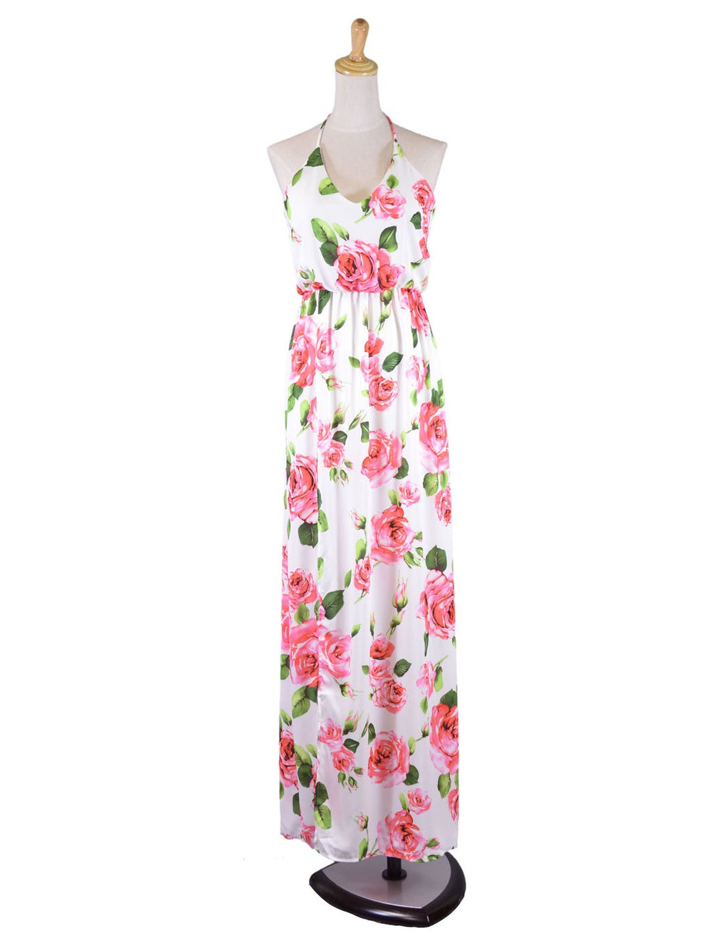 Vestido largo de primavera con escote en V y espalda en T con estampado de flores de rosas de Lush Tea Party