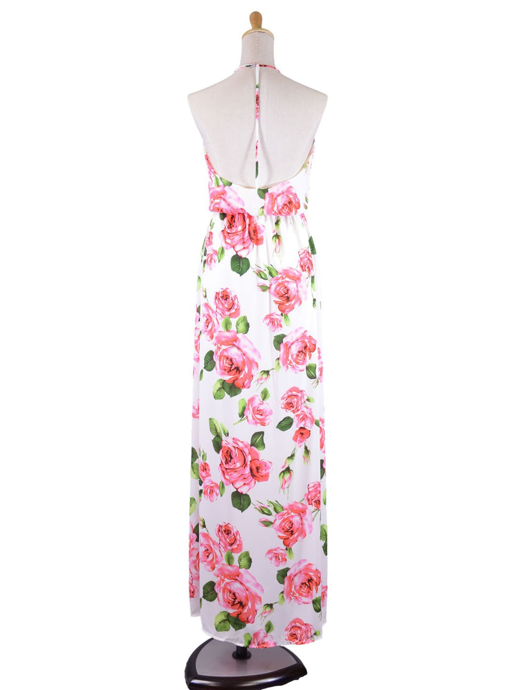 Vestido largo de primavera con escote en V y espalda en T con estampado de flores de rosas de Lush Tea Party
