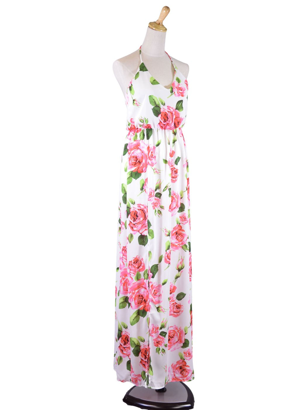 Vestido largo de primavera con escote en V y espalda en T con estampado de flores de rosas de Lush Tea Party