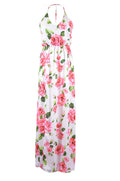Vestido largo de primavera con escote en V y espalda en T con estampado de flores de rosas de Lush Tea Party