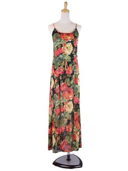 Audrey 3+1 Burst Me with Plenty Roses Front Slit Tie Waist Floral Maxi Dress
