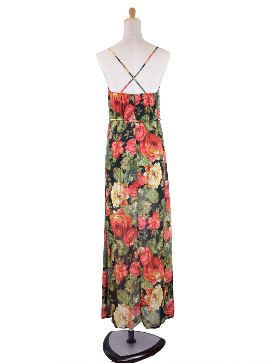 Vestido largo floral con lazo en la cintura y abertura frontal de Audrey 3+1 Burst Me with Plenty Roses