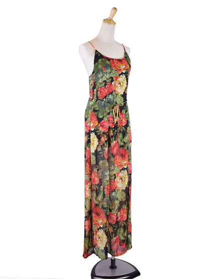 Audrey 3+1 Burst Me with Plenty Roses Front Slit Tie Waist Floral Maxi Dress
