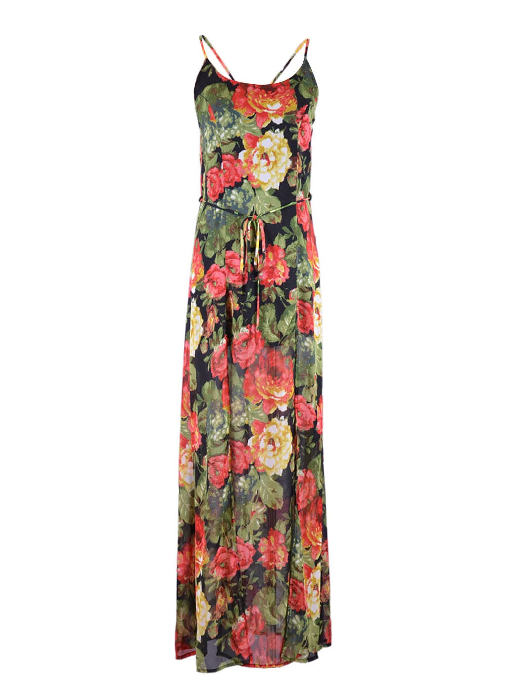 Vestido largo floral con lazo en la cintura y abertura frontal de Audrey 3+1 Burst Me with Plenty Roses