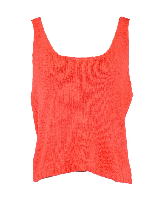 En Creme Voltaic Neon Coral Sexy Open Twist Back Knit Scoop Neck Tank Top