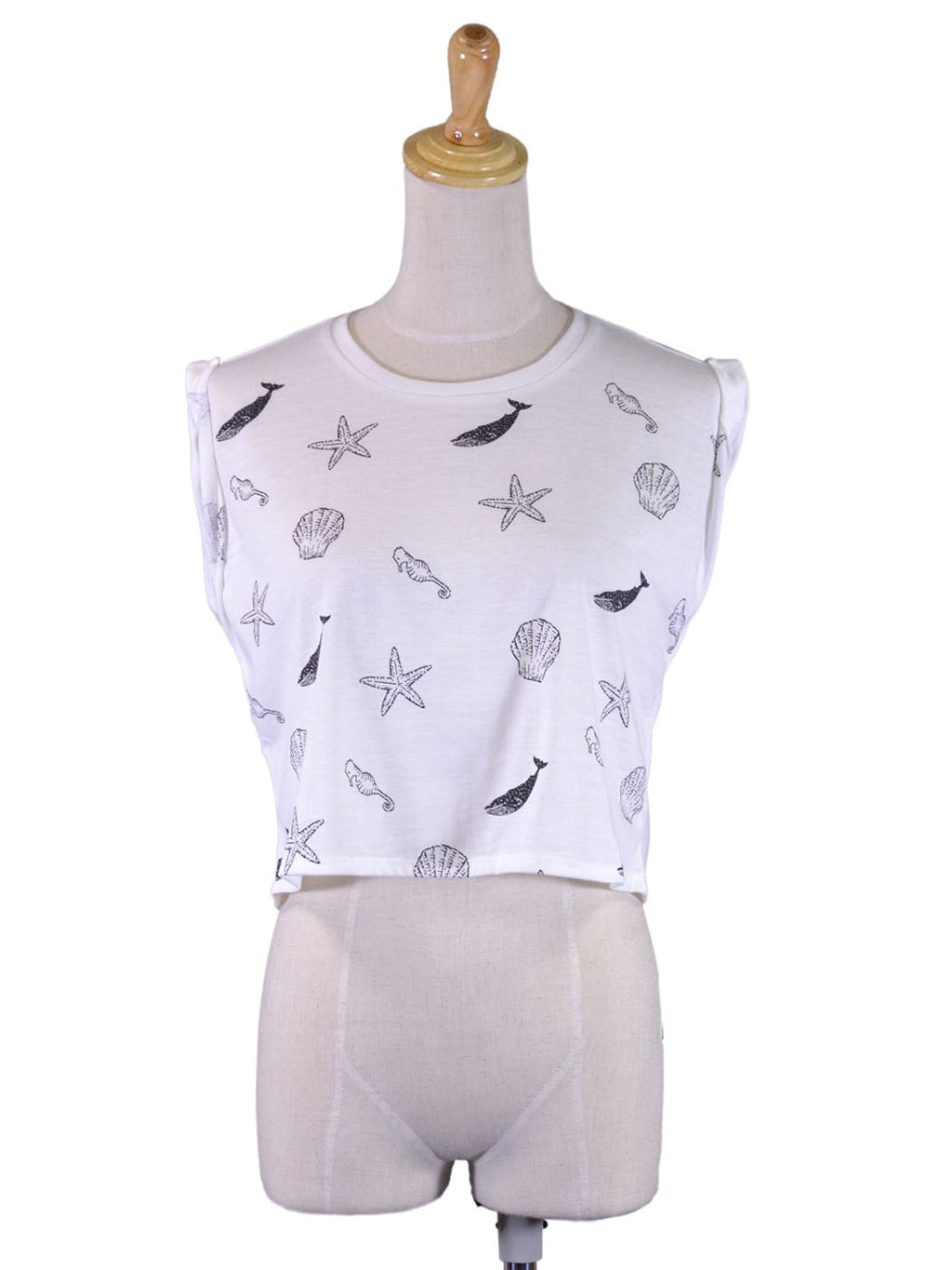 Camiseta corta sin mangas con estampado en blanco y negro de la colección En Creme Aquatic