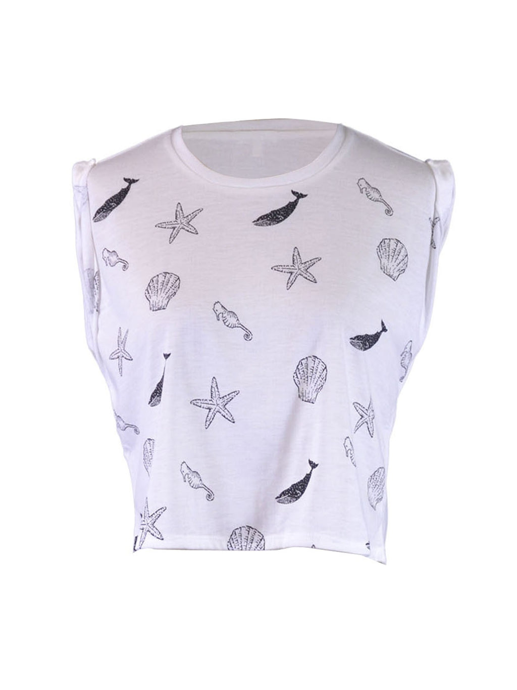 Camiseta corta sin mangas con estampado en blanco y negro de la colección En Creme Aquatic