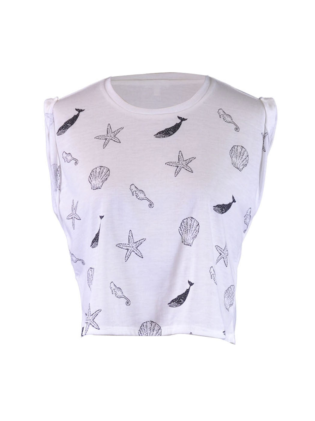 Camiseta corta sin mangas con estampado en blanco y negro de la colección En Creme Aquatic