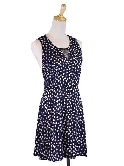 En Creme Dapper Chic Floral Print Fit & Flare Crochet Back Detail Navy Dress