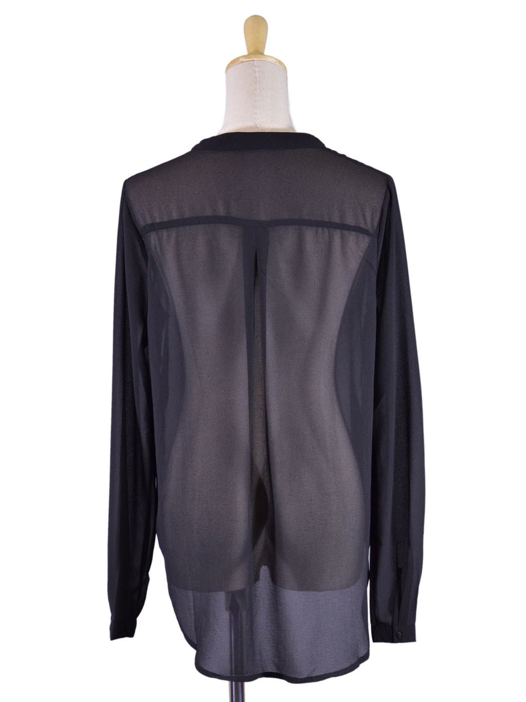 Blusa de gasa tejida de manga larga con detalles de bordado de encaje seductor y transparente