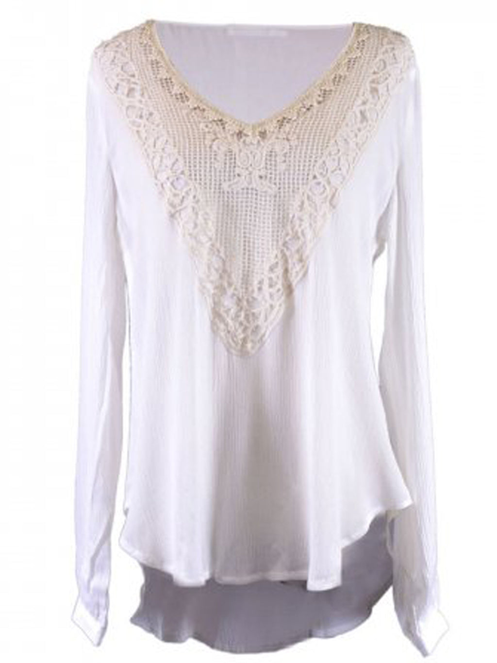 Blusa bohemia de gasa tejida con mangas largas y detalle de parche en la parte delantera de Lush Free Spirit