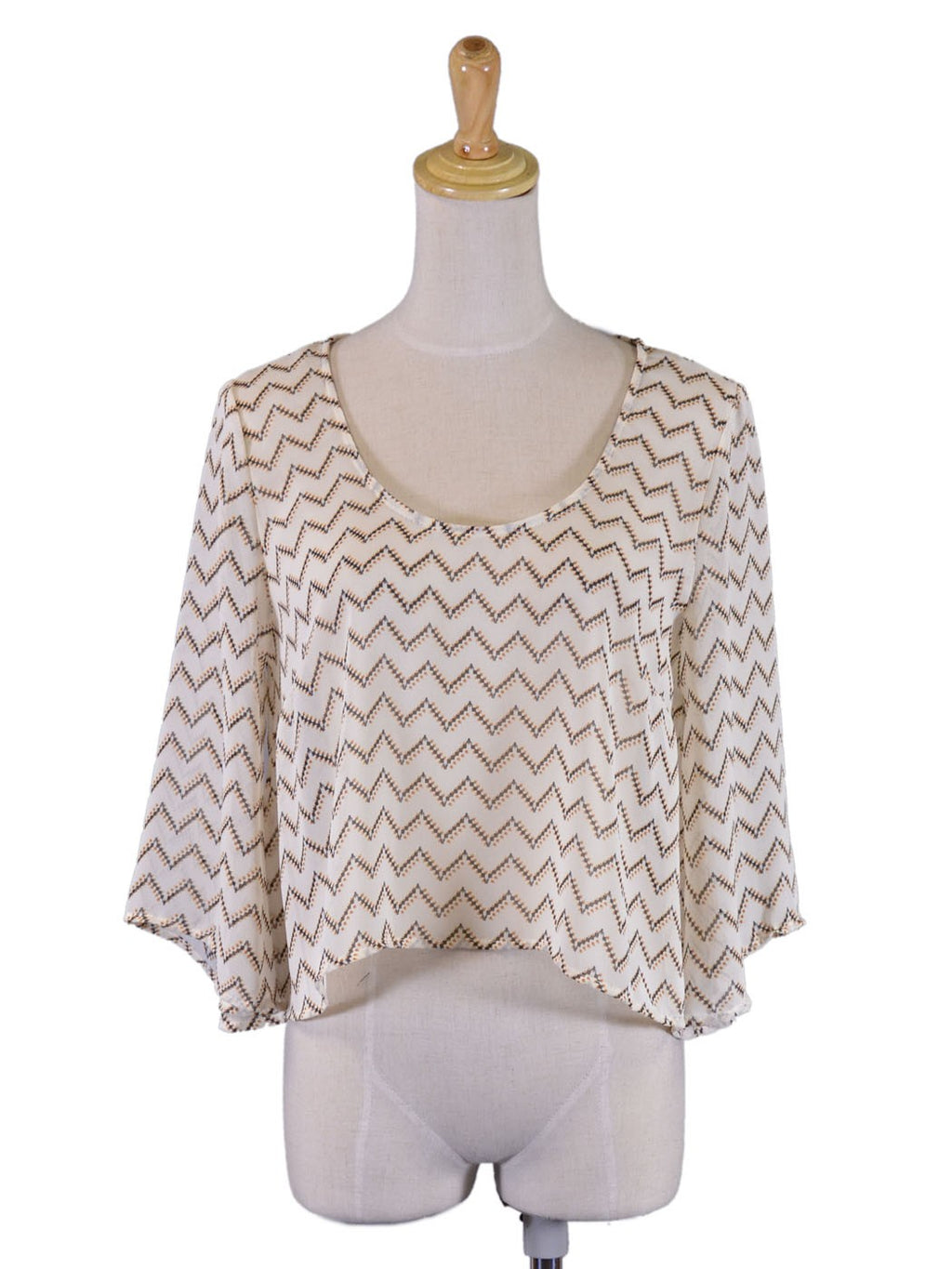 Lush Endless Chevron Polka Dot Pattern Scoop Neckline Sheer Chiffon Blouse Top