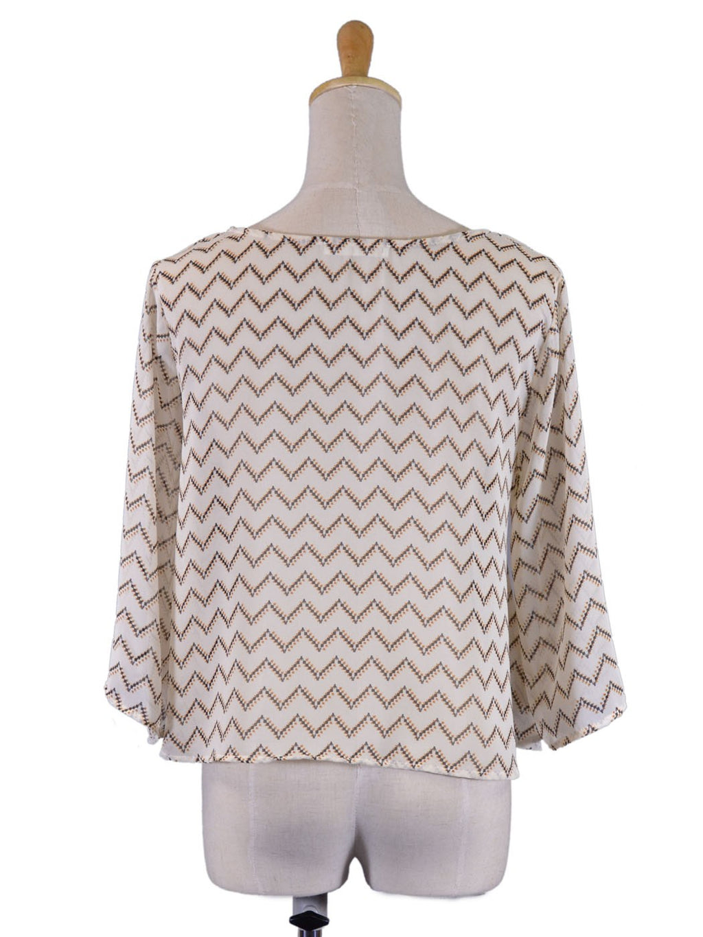 Lush Endless Chevron Polka Dot Pattern Scoop Neckline Sheer Chiffon Blouse Top