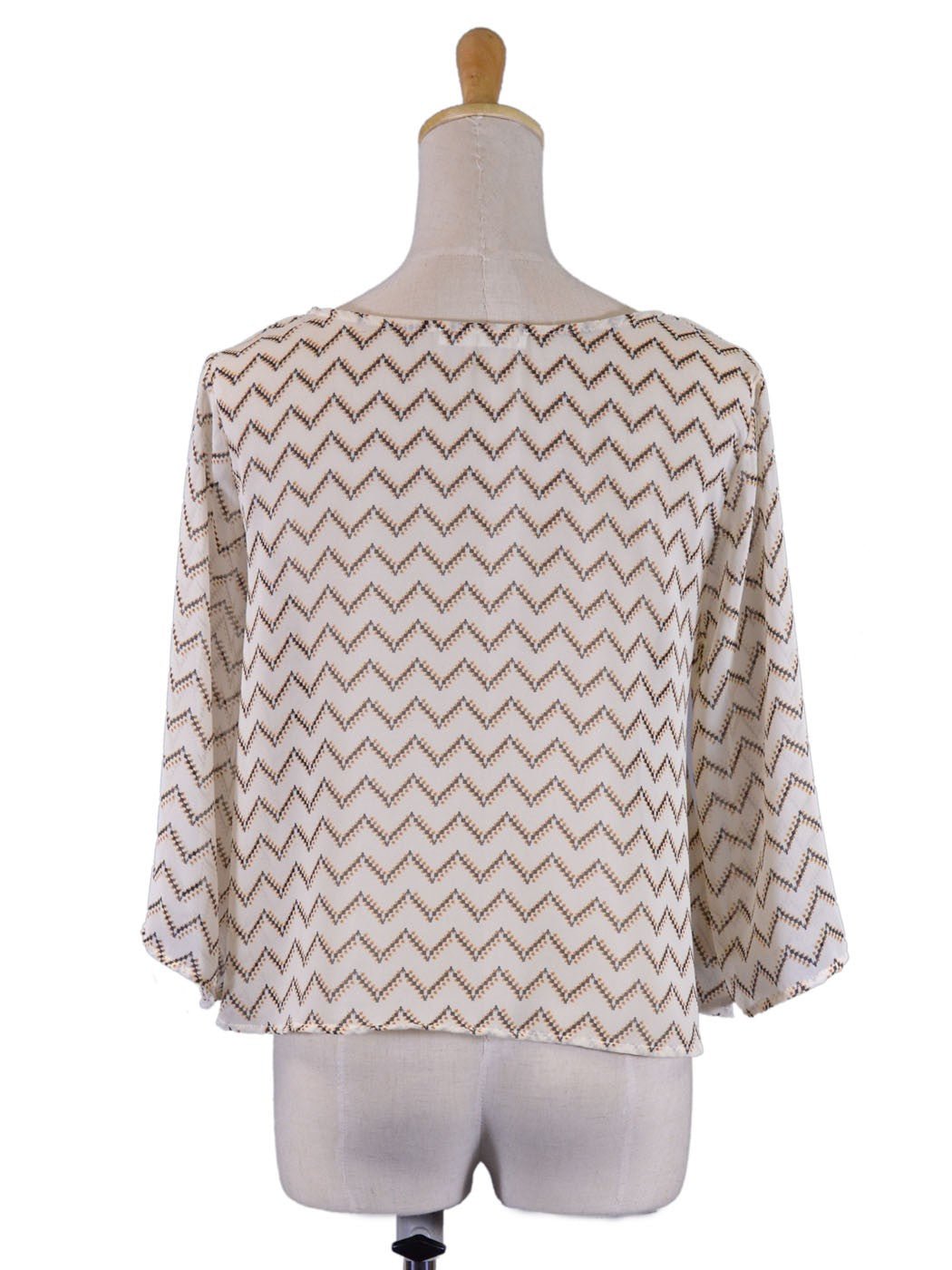 Lush Endless Chevron Polka Dot Pattern Scoop Neckline Sheer Chiffon Blouse Top