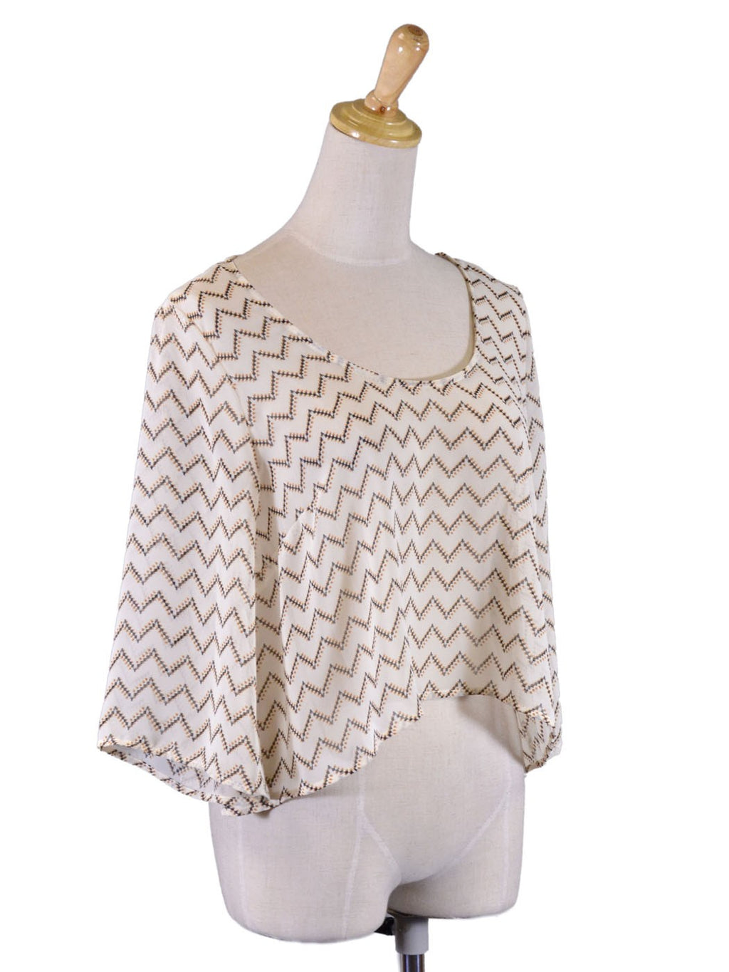 Lush Endless Chevron Polka Dot Pattern Scoop Neckline Sheer Chiffon Blouse Top