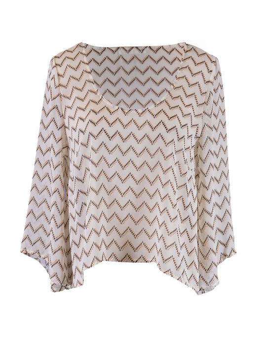 Lush Endless Chevron Polka Dot Pattern Scoop Neckline Sheer Chiffon Blouse Top