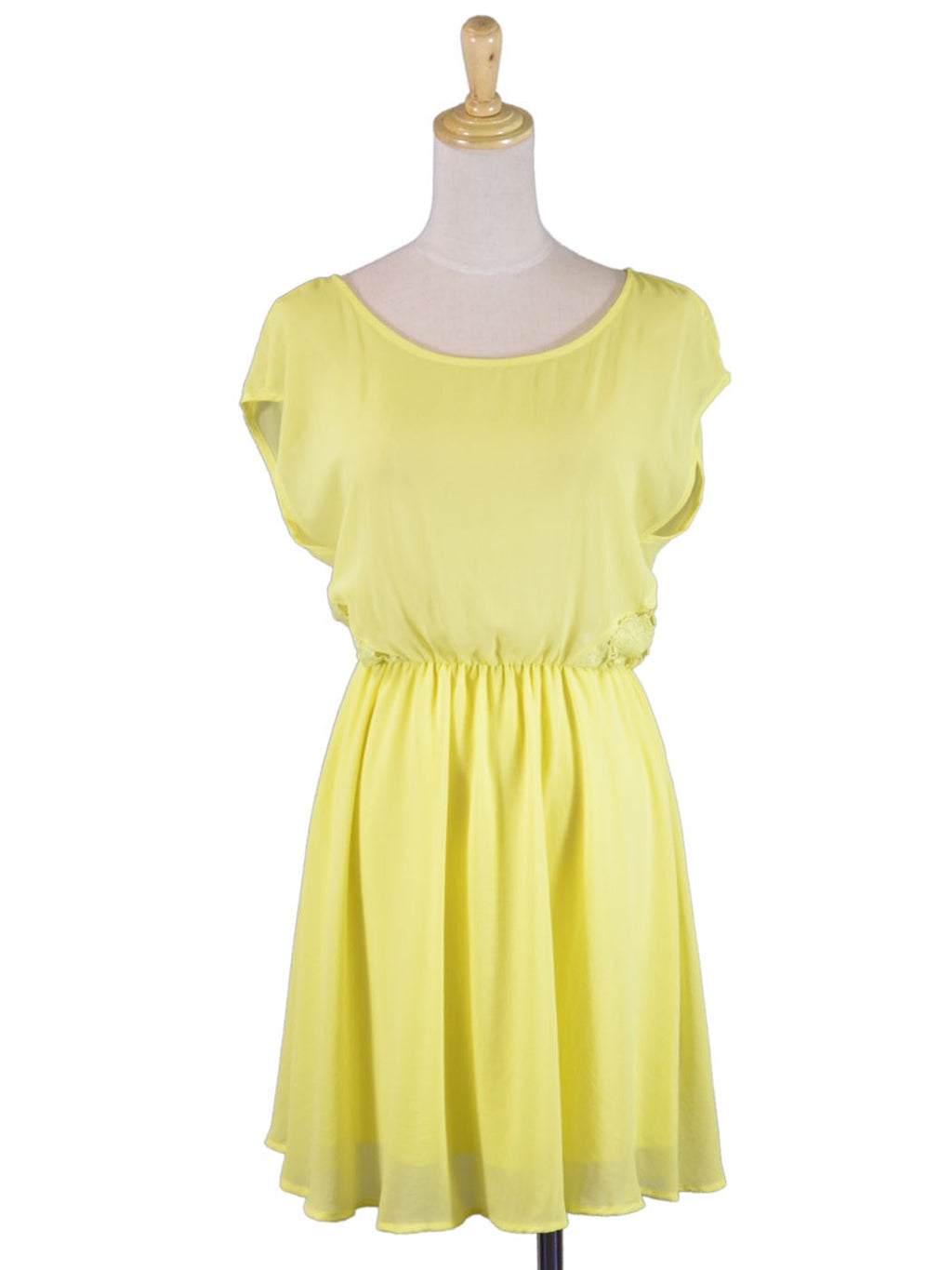 Vestido de verano de gasa con cintura elástica y detalle de encaje lateral con destellos de limón